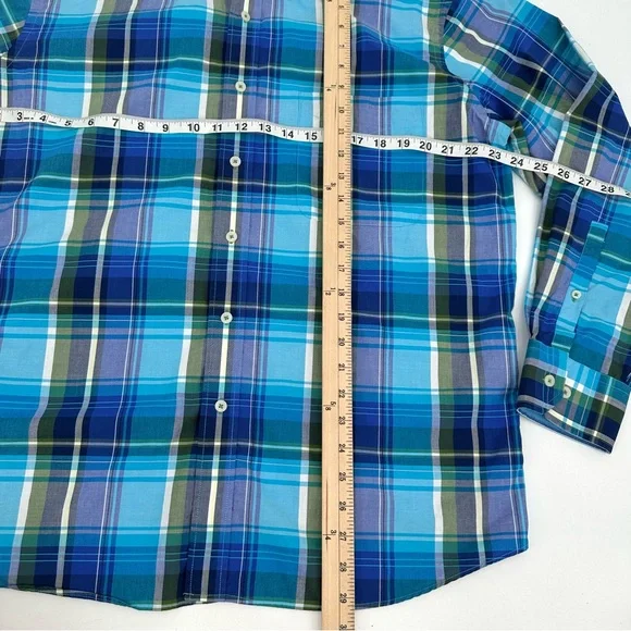 Alan Flusser Shirt Mens L Large Blue Plaid Button Down Long Sleeve Flip Cuff - Picture 6 of 11